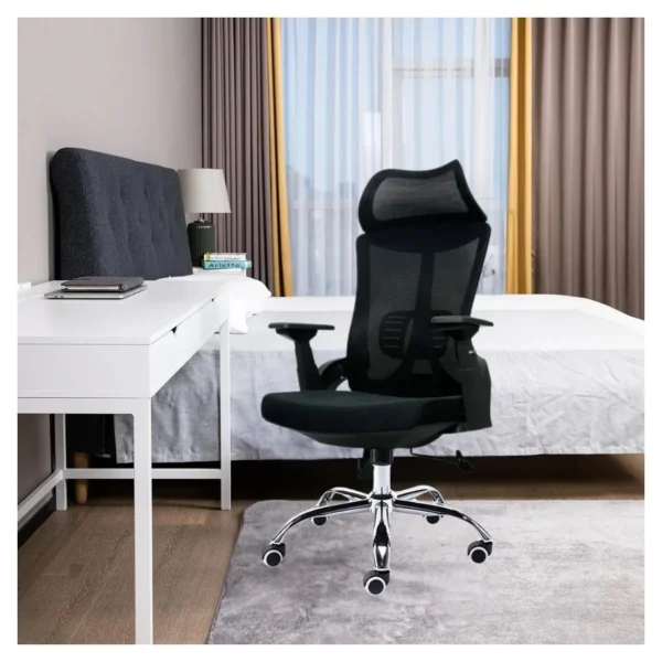 High-back mesh executive chair with adjustable headrest and cushioned seat