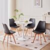 Modern 5-piece dining set with a round pedestal table and four Eames-style chairs, perfect for kitchens, dining rooms, and coffee areas.