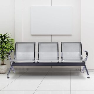 3-seater metal office waiting bench with perforated steel seats and chrome finish