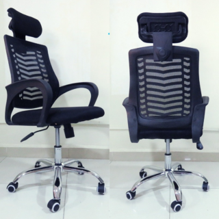 Headrest Mesh Office Chair with breathable backrest, adjustable headrest, and ergonomic features.