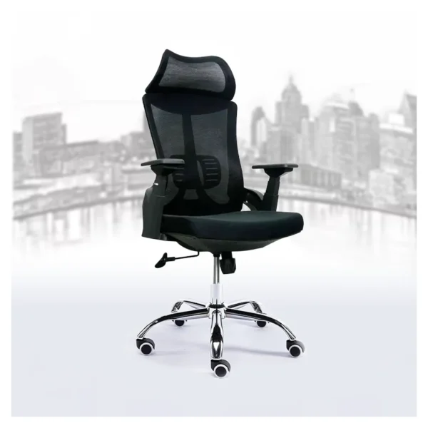 High-back mesh executive chair with adjustable headrest and cushioned seat