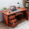 1400mm executive office desk with three drawers, side cabinet, keyboard tray, and polished wooden finish.