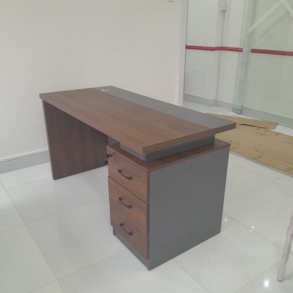 Oak Veneer Executive Office Desk with 40mm thick panels and built-in cable management holes.