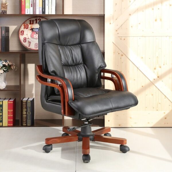 Prestige Leather Executive Office Chair with wooden armrests and base