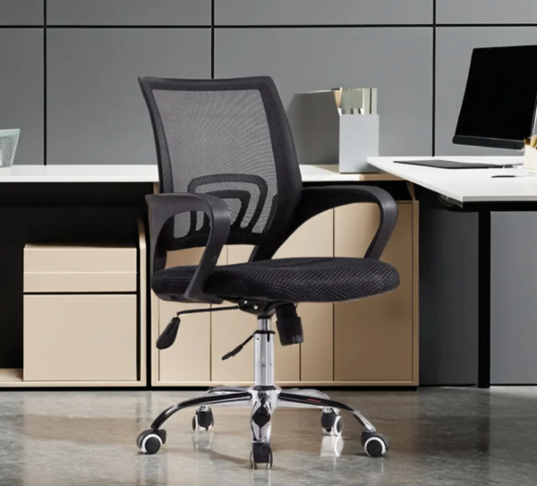 Height Adjustable Ergonomic Mesh Office Chair with lumbar support and swivel base.