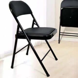 Foldable leather study chair with padded seat and back, ergonomic design, and foldable frame for easy storage.