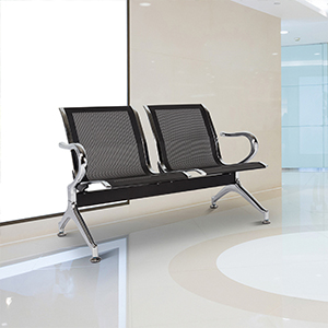 2-Link Office Waiting Bench with durable steel frame and breathable mesh seats in a modern office setting.