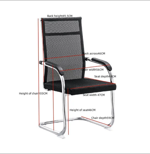 Black mesh fabric visitor chair with fixed frame and ergonomic design.