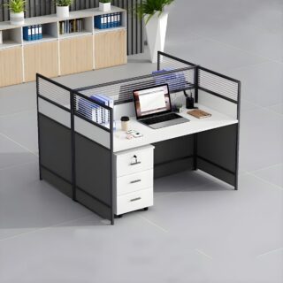 2-Way Modern Office Partition Workstation with glass dividers and storage drawers for organized office spaces.