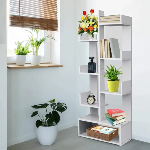 43x109 cm Wooden Bookcase with open shelves and a moisture-resistant melamine finish.