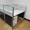 2-Way Modern Office Partition Workstation with glass dividers and storage drawers for organized office spaces.