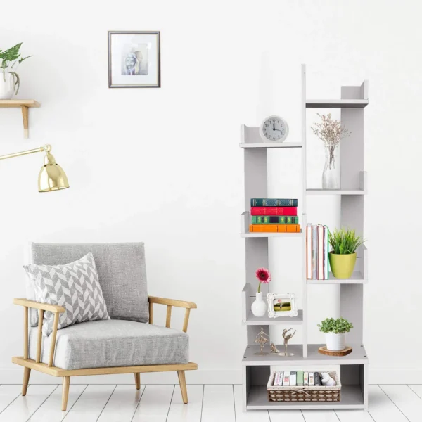 43x109 cm Wooden Bookcase with open shelves and a moisture-resistant melamine finish.