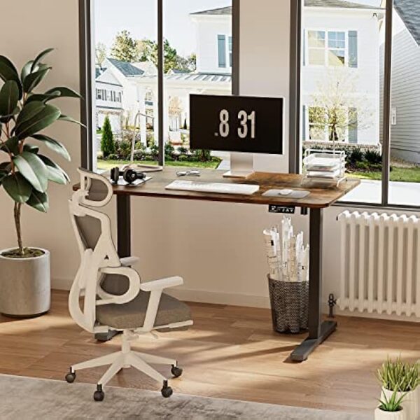 1.2m Adjustable Height Electric Desk with a wooden tabletop and black metal frame, featuring grommet control buttons for easy height adjustments.