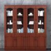 4-Door Wooden Office Storage Cabinet with glass doors, adjustable shelves, and lockable drawers, ideal for modern office organization.