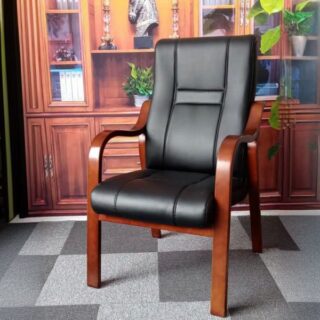 Leather Wood Frame Executive Visitor Chair with a durable wood frame and soft microfibre leather upholstery.