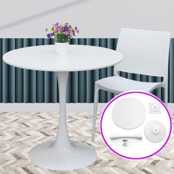 Modern round dining table, pedestal base table, white dining table, melamine finish table, durable dining table, 80cm round table, versatile dining table, modern home furniture, kitchen table, round office table, contemporary table, sturdy dining table