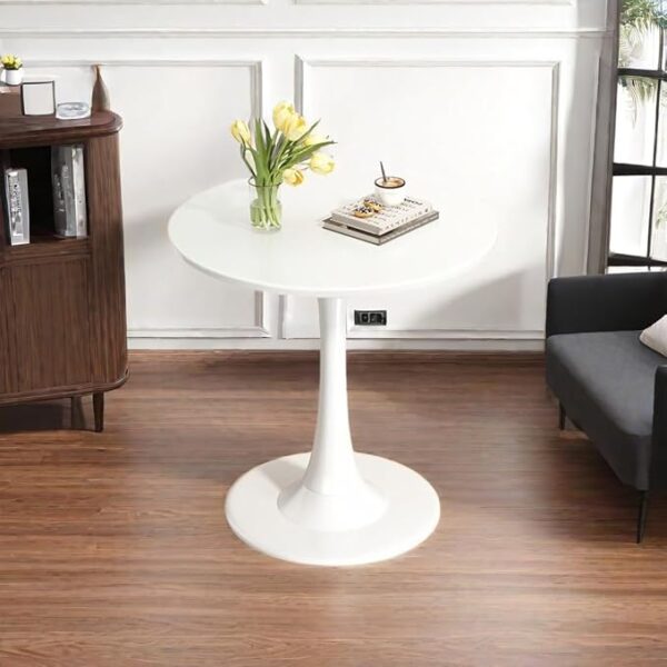Modern round dining table, pedestal base table, white dining table, melamine finish table, durable dining table, 80cm round table, versatile dining table, modern home furniture, kitchen table, round office table, contemporary table, sturdy dining table