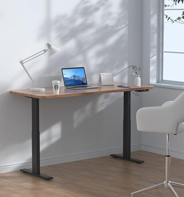 1.2m Adjustable Height Electric Desk with a wooden tabletop and black metal frame, featuring grommet control buttons for easy height adjustments.