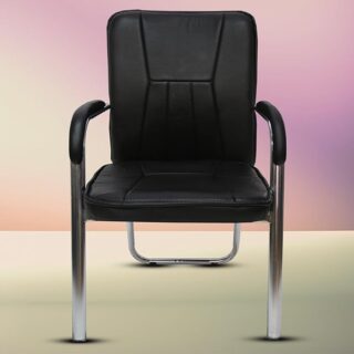 Office Leather Visitor's Chair with padded armrests, chrome frame, and premium leather finish in a modern office setting.