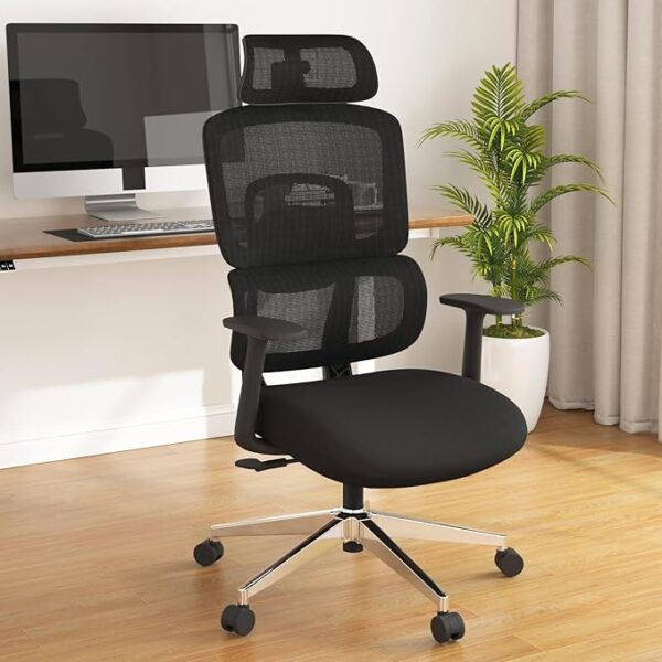 Adjustable Mesh Office Chair with foam cushion, breathable mesh back, and ergonomic headrest for optimal comfort.