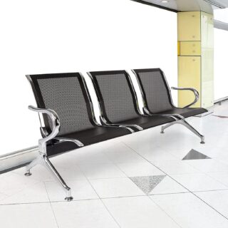 3-Link Airport/Hospital Waiting Bench with perforated seats and chrome frame in a modern waiting area.