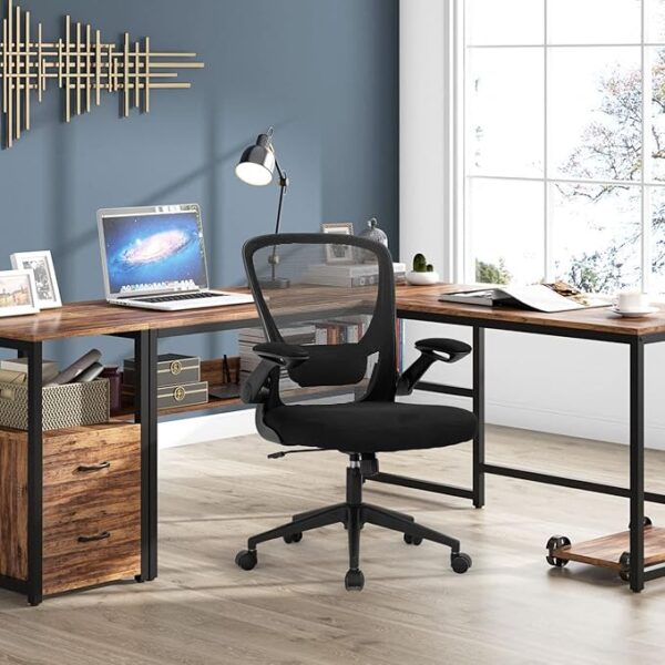 Mid-Back Orthopedic Office Chair with breathable mesh back and foldable armrests, perfect for modern workspaces.