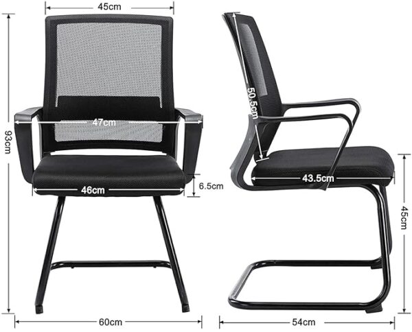 Ergonomic office visitor chair with a black mesh backrest, padded cushion seat, and sled base, ideal for modern offices and homes.