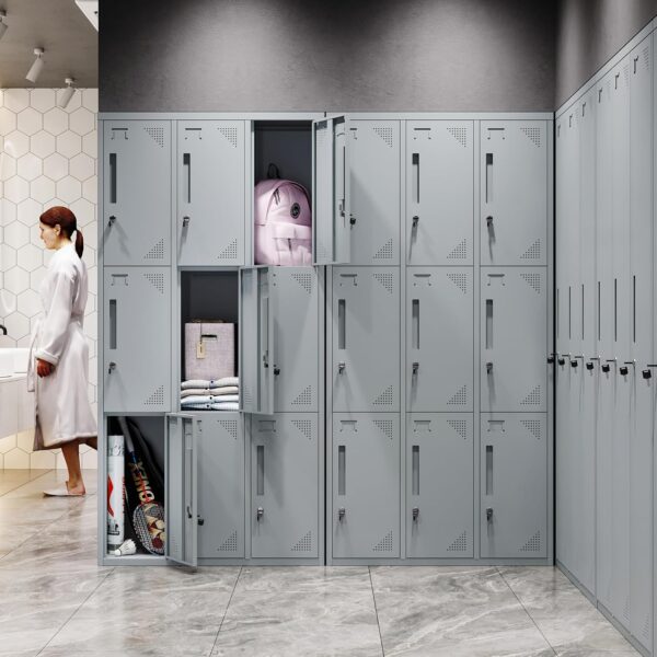 9-Lockers Office Cabinet made of durable steel with ventilated doors, ideal for secure storage in offices, gyms, and schools.