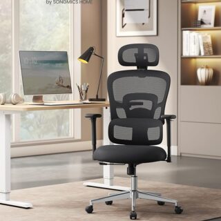 Adjustable Mesh Office Chair with foam cushion, breathable mesh back, and ergonomic headrest for optimal comfort.