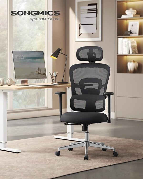 Adjustable Mesh Office Chair with foam cushion, breathable mesh back, and ergonomic headrest for optimal comfort.