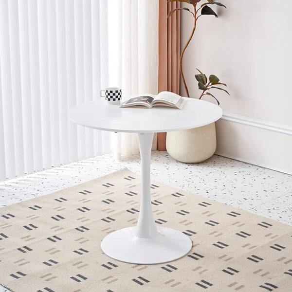Modern round dining table, pedestal base table, white dining table, melamine finish table, durable dining table, 80cm round table, versatile dining table, modern home furniture, kitchen table, round office table, contemporary table, sturdy dining table