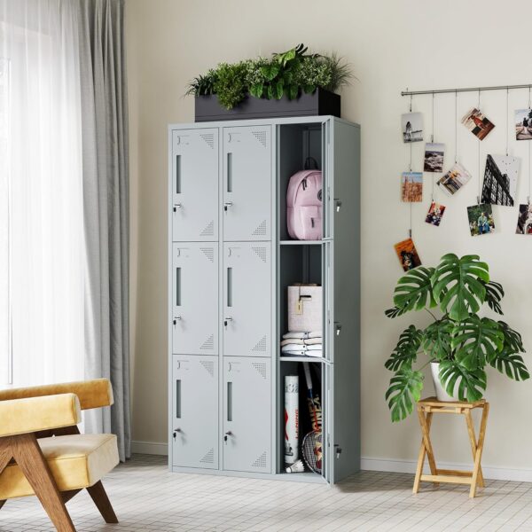 9-Lockers Office Cabinet made of durable steel with ventilated doors, ideal for secure storage in offices, gyms, and schools.