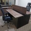2-Person Modern Working Station with wood-grain finish, privacy divider, and lockable storage drawers for organized office spaces.