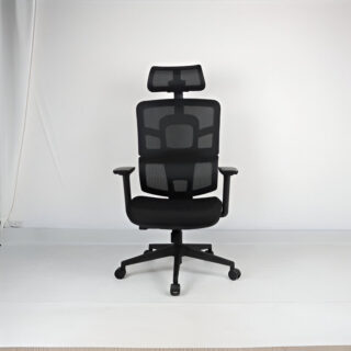 Ergonomic mesh office chair with adjustable backrest, headrest, and lumbar support.