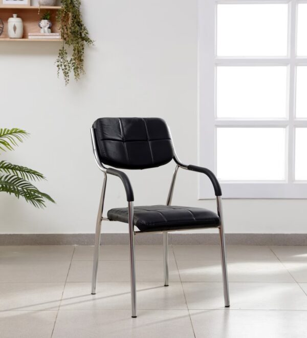 Catalina Leather Visitor's Chair in polished metal with ergonomic design and premium leather upholstery.