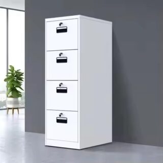 4-Drawer Metal File Cabinet with individual locks, sturdy iron construction, and a sleek minimalist design.