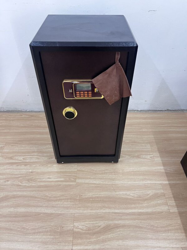 100Kgs Fireproof Safe Box with key and electronic code locking system, designed to protect valuables from fire damage.