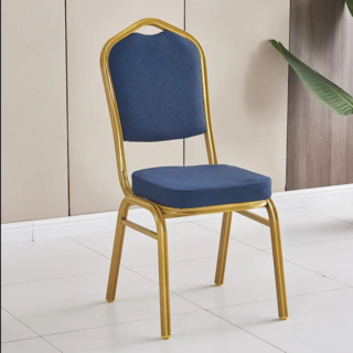 Blue Golden Fabric Conference Chair with iron legs and anti-slip rubber caps, perfect for professional meeting spaces.