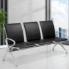 3 Seater Public Bench with durable cold-rolled steel frame, black cushions, and a weight capacity of 1000 kgs, designed for high-traffic areas.