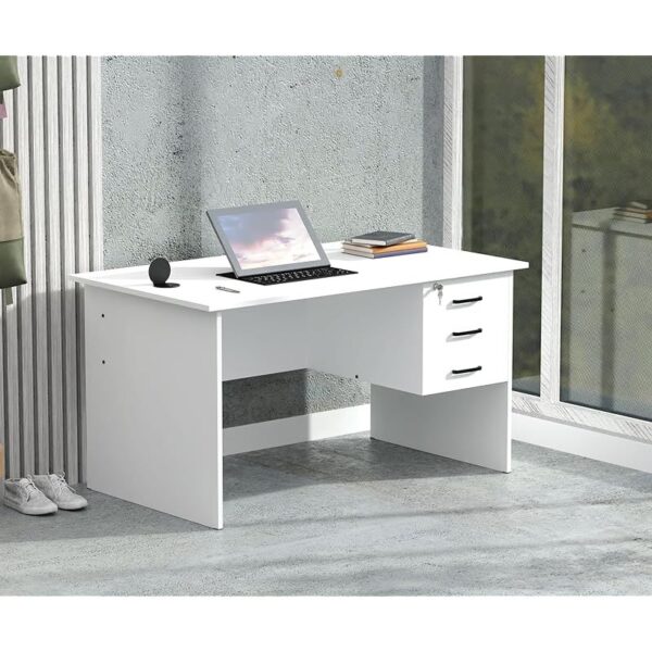 computer desk with drawers, study desk white, 1.4M office desk, lockable drawer desk, home office desk, modern work desk, writing desk with storage, white study table, secure storage desk, durable home desk