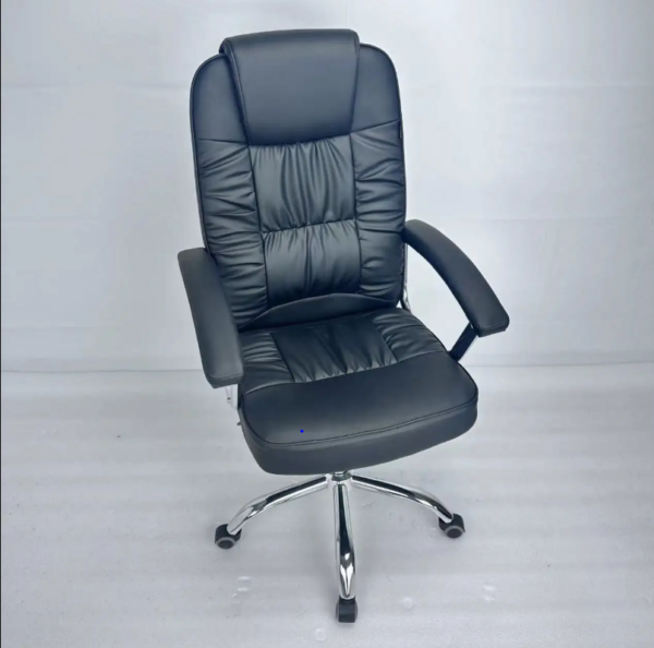 PU Executive Office Chair with PU leather upholstery, padded armrests, and a chrome-plated base.