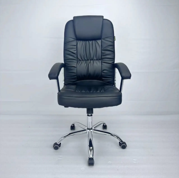 PU Executive Office Chair with PU leather upholstery, padded armrests, and a chrome-plated base.