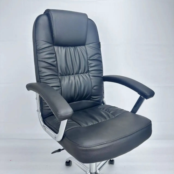 PU Executive Office Chair with PU leather upholstery, padded armrests, and a chrome-plated base.