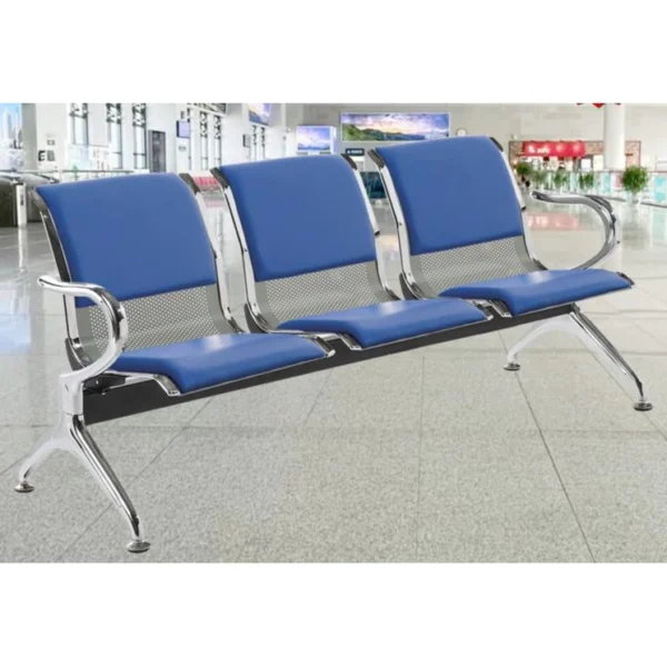 3-Seat PU Leather Steel Waiting Bench with ergonomic high-back design and sturdy metal frame.