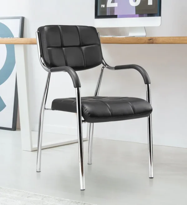 Catalina Leather Visitor's Chair in polished metal with ergonomic design and premium leather upholstery.