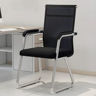 Ergonomic bow office chair with breathable mesh backrest, durable steel frame, and modern minimalist design for office and home use.