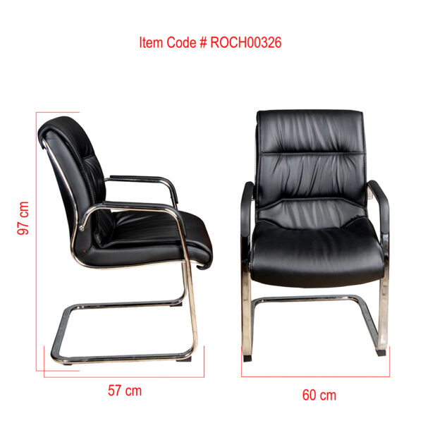 Stylish black leather visitor chair with chrome cantilever frame, ergonomic padded seat, and backrest, perfect for offices and reception areas.