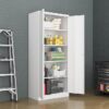 Durable 2-door steel filing cabinet with a slim-line design, adjustable shelf, and lockable doors, ideal for versatile storage in office or home spaces.