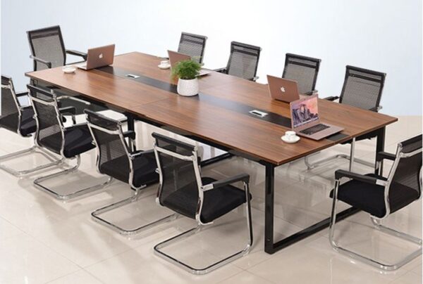 2.4-meter modern conference table with durable wooden surface and metal legs, seating 8-10 people in a professional office setting.