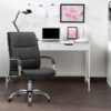 Office PU Leather Seat with plush padding, ergonomic design, and chromed armrests, perfect for home or corporate workspaces.